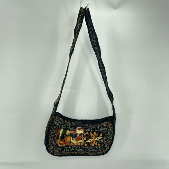 Womens Boho Bag Embroidered Handbag Purse handmade Black Multicolor - Picture 13 of 13
